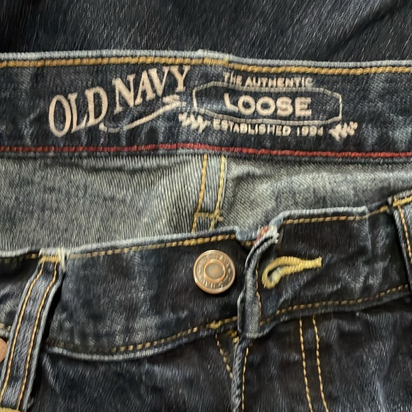 OLD NAVY-men’s dark wash cotton denim THE AUTHENTIC LOOSE fit straight leg jeans - Picture 5 of 10